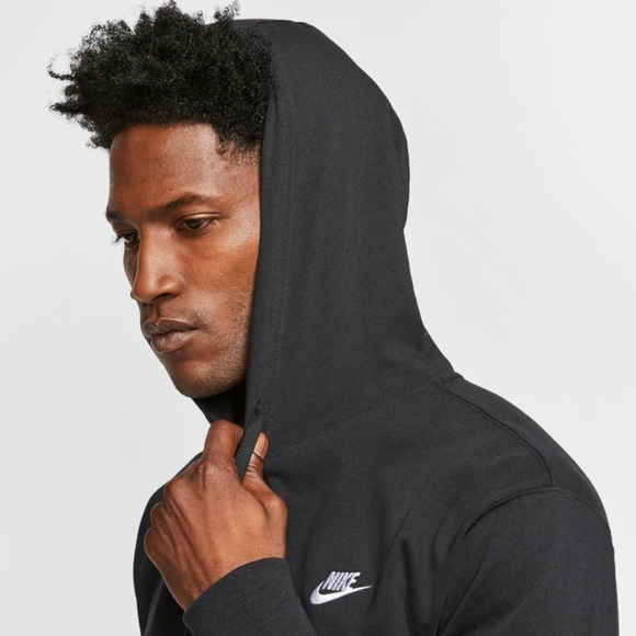 Nike Sportswear Club Jersey Pullover Men’s Lightweight Hoodie Drawstring Black - Picture 2 of 7